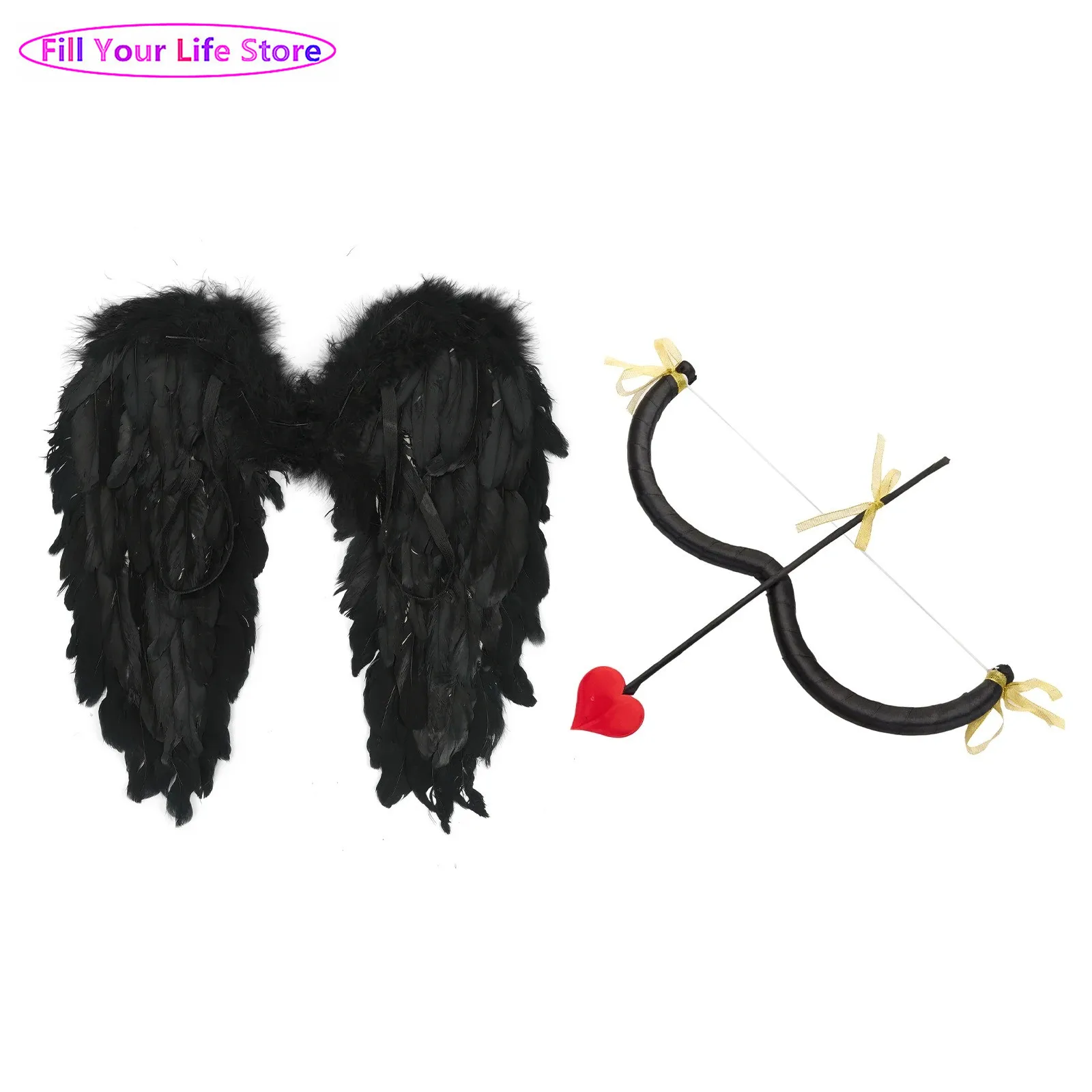 

Cupid Angel Cosplay Costume Accessory Cupid M-shaped Bow And Heart Arrow Feather Wing for Valentines Day Party
