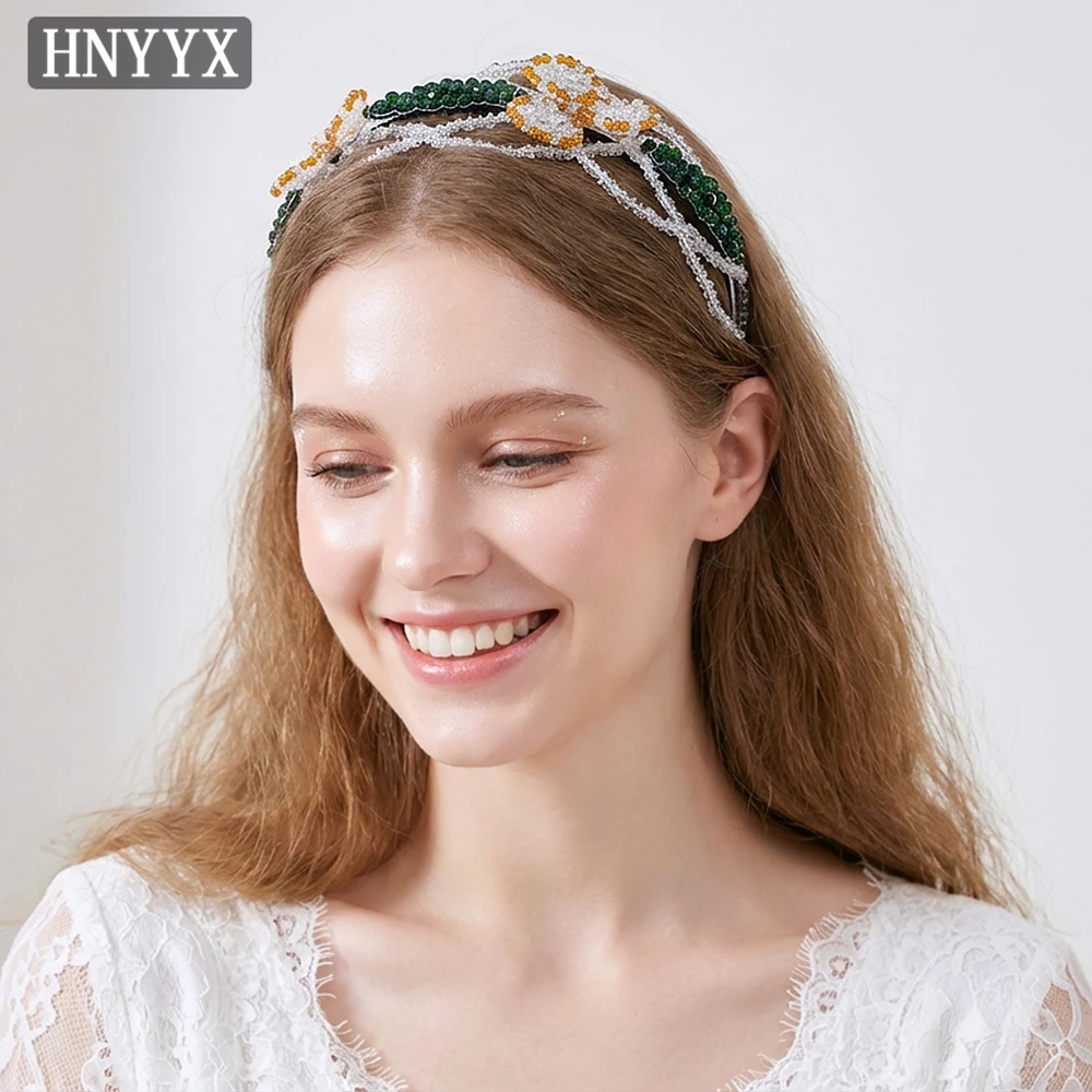 

HNYYX Elegant Crystal Beaded Hair Hoop Green Color Flower Headband Hair Accessories Women Party Banquet Wedding Headpieces A53