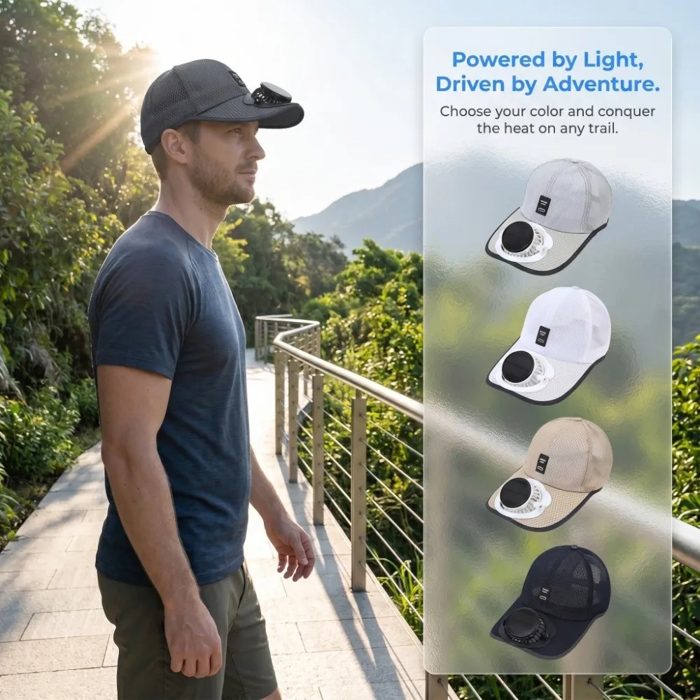 Sun Protection Solar Powered Fan Hat Strong Wind UV Protection Baseball Cap with Fan Portable Unisex Summer Fan Visor Cap Hiking 3