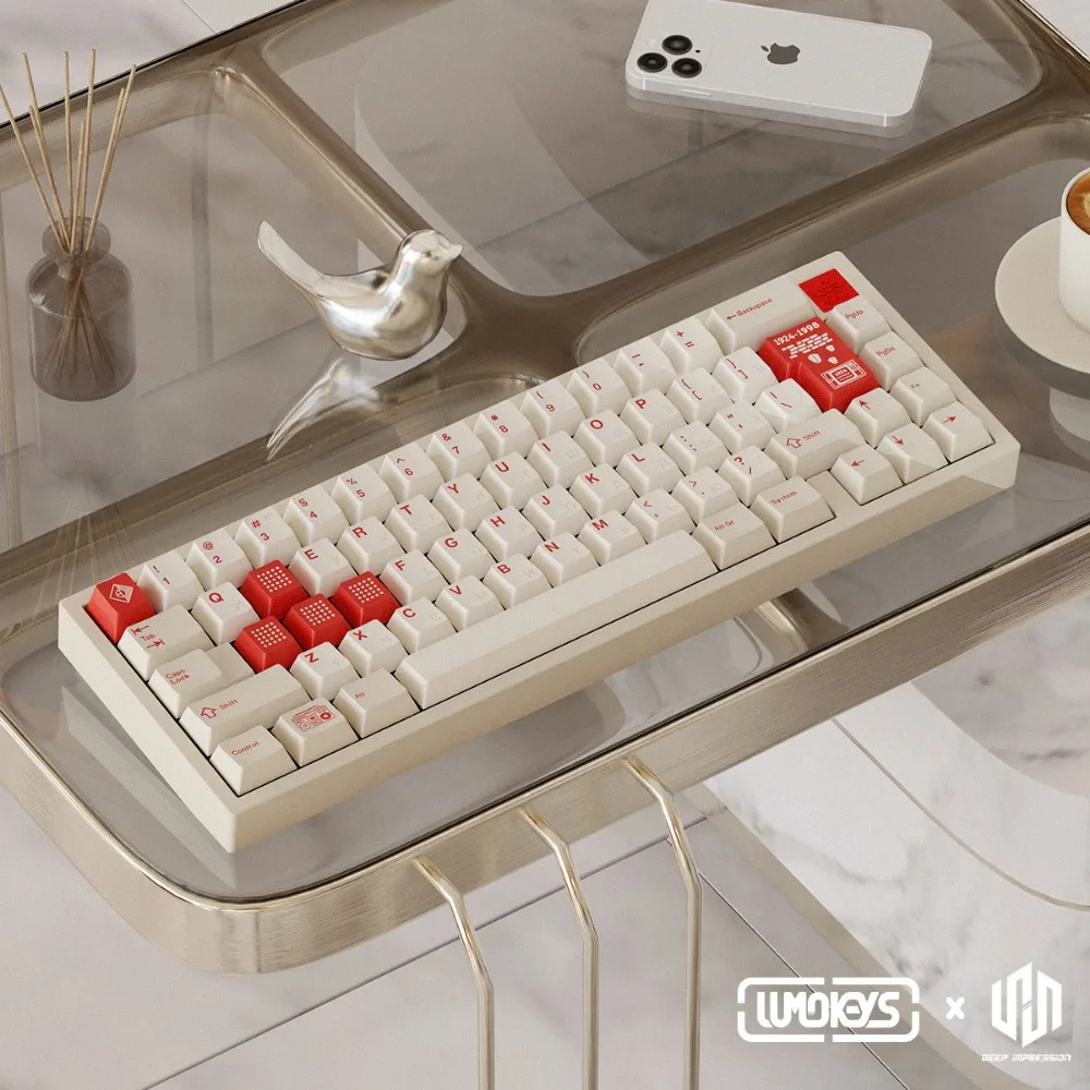 Lumokeys 레트로 OG 키캡 세트, PBT 맞춤형 화이트 레드 러시안 키보드 캡, 체리 프로필 게임용 키캡, 기계식 키보드 선물