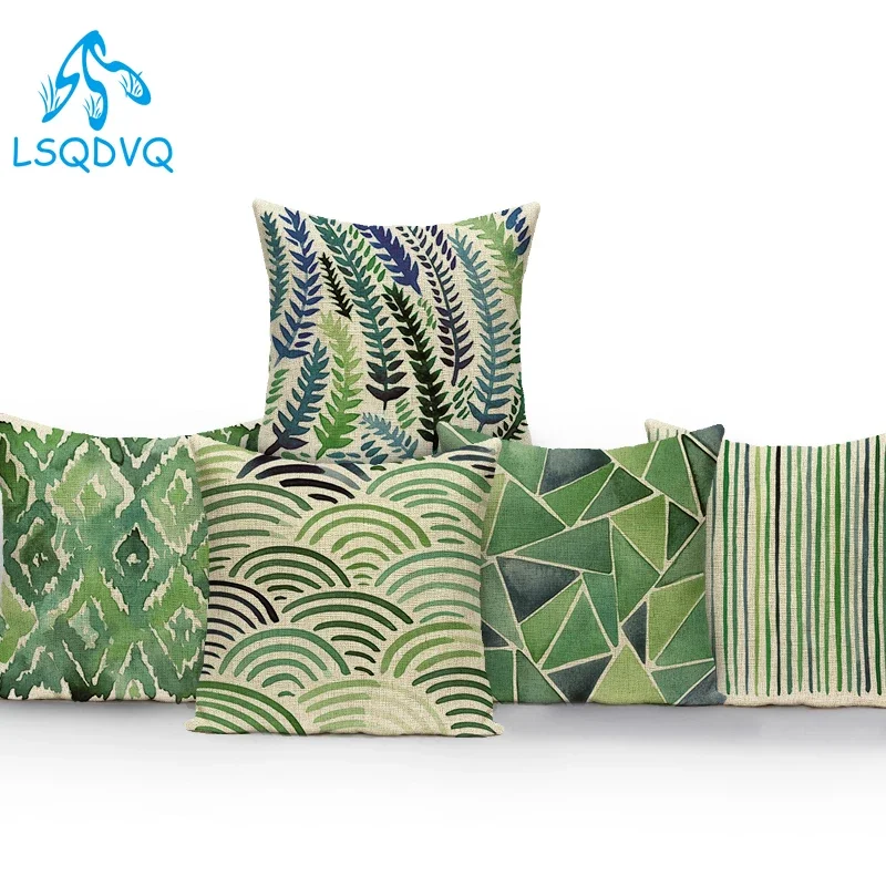 Decorative Throw Pillows Case Tropical Green Plant Leaf Leaves Palm Polyester Pillow Cushion Cover for Car Sofa Home Bedroom