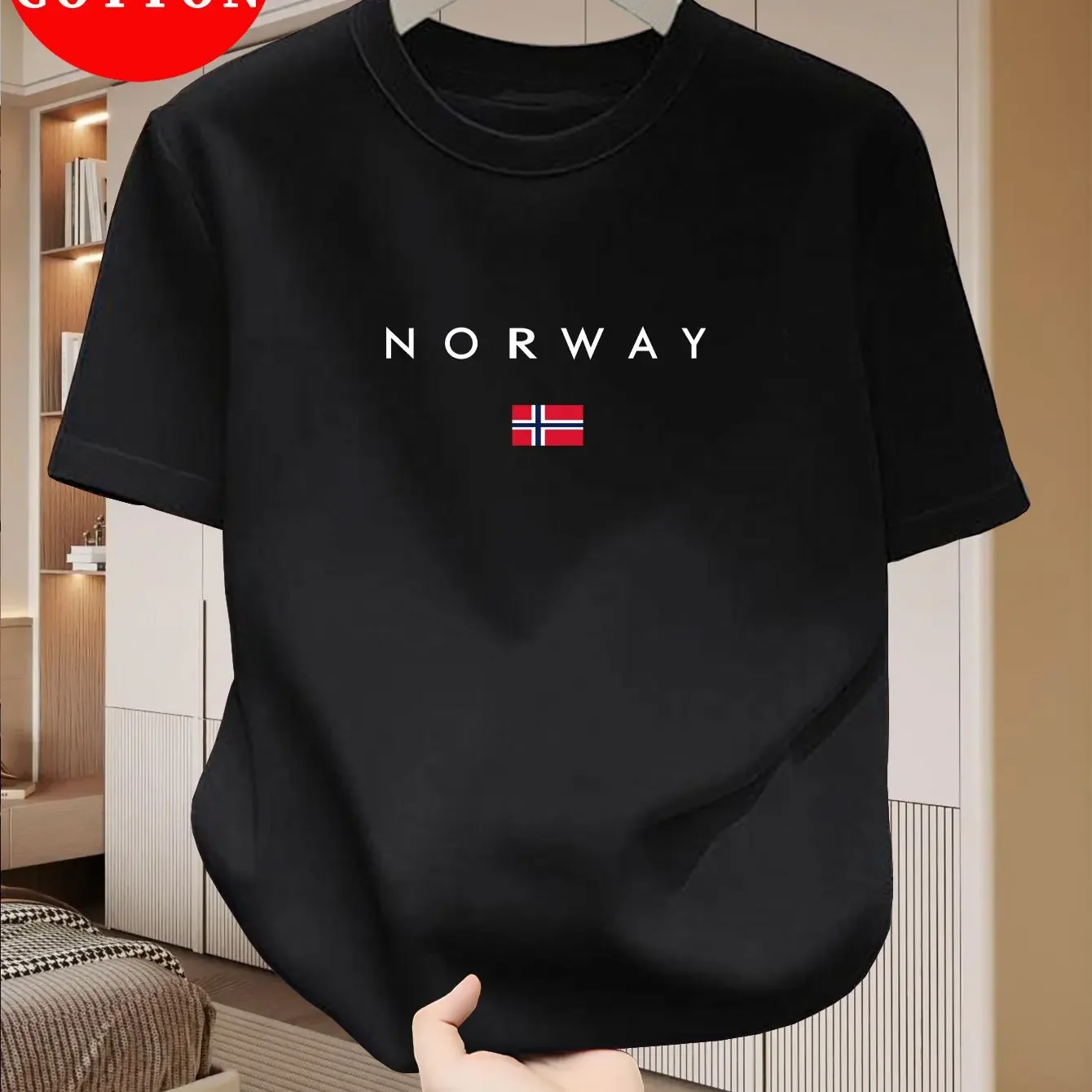 Minimalist Men's Pure Cotton T-shirt, Norwegian City Street Wear, Short Sleeved