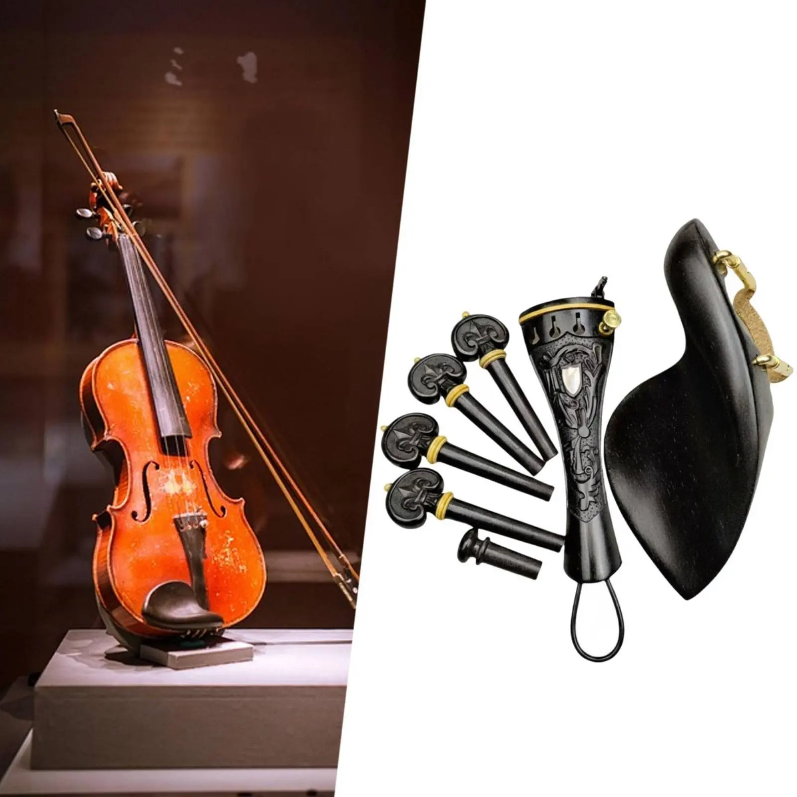 

Tailpiece Chinrest Pegs Endpin Set Wooden Carved Violin Peg Set Violin Accessory Kit Polished Finish Long-Lasting