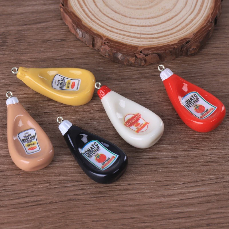 10Pcs Popular Tomato Paste Bottle Resin Charms Cute Simulation Ketchup Pendants for Jewelry Making DIY Keychains Crafts Findings