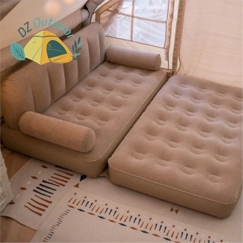 DZ Outdoor Plush Material Fully Automatic Inflatable Sofa Floor Laying Portable Fold Camping Tent Home Lazy Inflatable Mattress