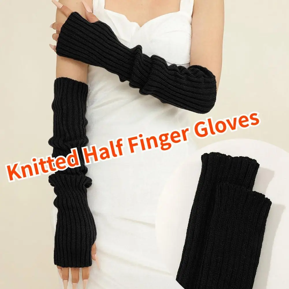 1 Pair Autumn Winter Long Styles Knitted Half Finger Gloves Fingerless Mittens Women Knitted Gloves Knitted Warm Sleeves