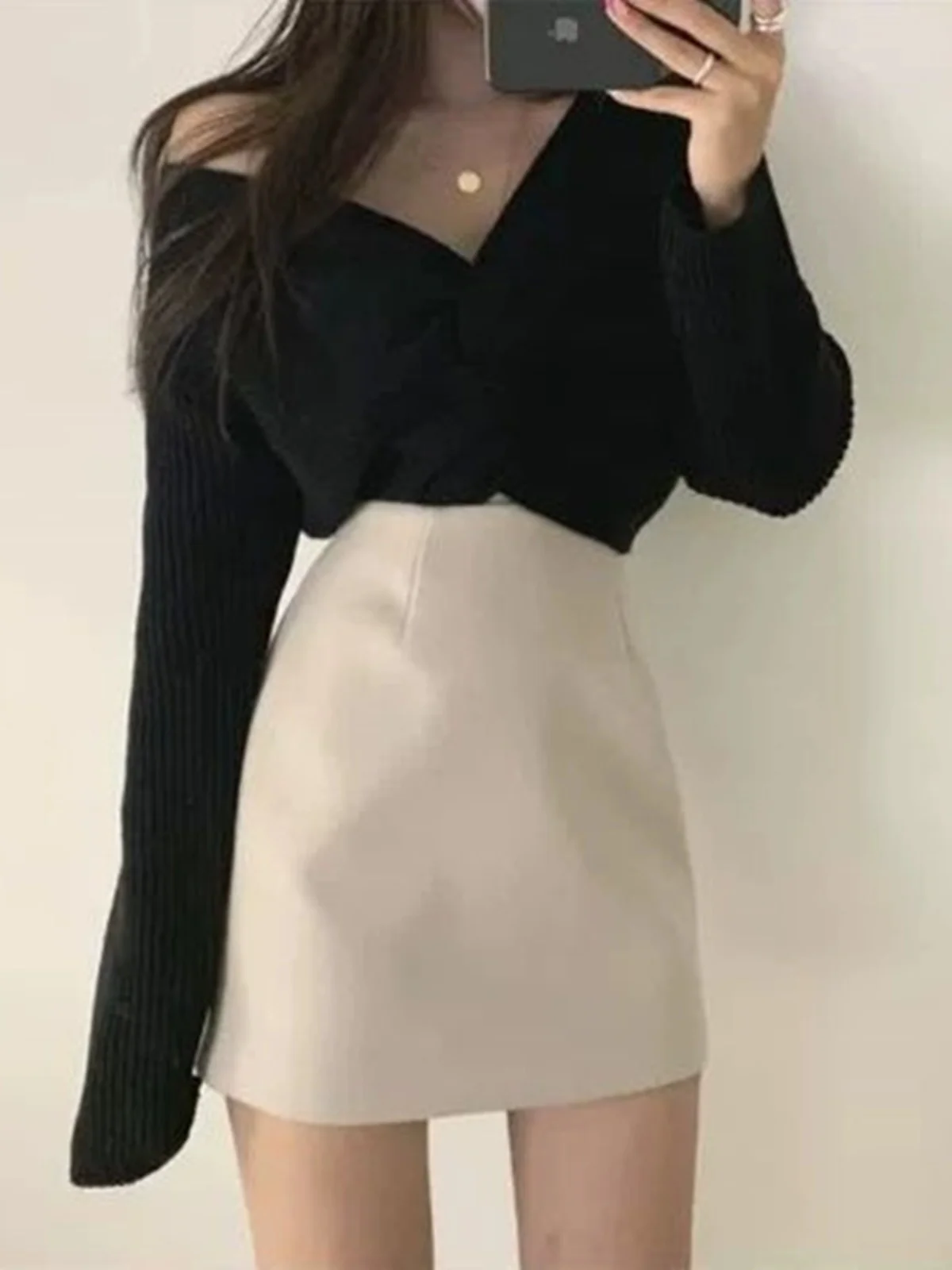 High Waist A-Line  Skirt Women's Woolen Elastic Slimming Short Skirt Fashionable All-Season Polyester Fiber Skirt