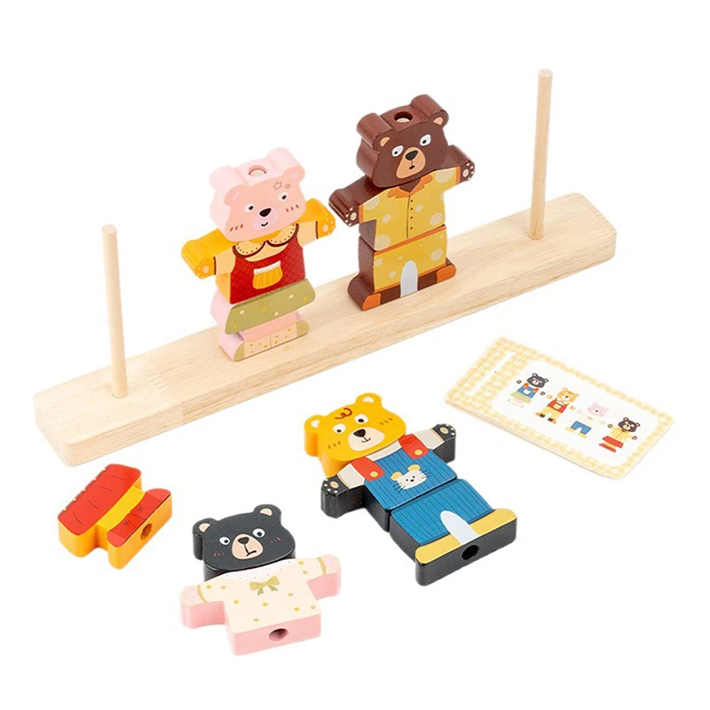 Montessori Holztier Stapel- und Anziehblöcke Lernspielzeug Buntes Puzzle Fantasiertes Spiel für Kinder