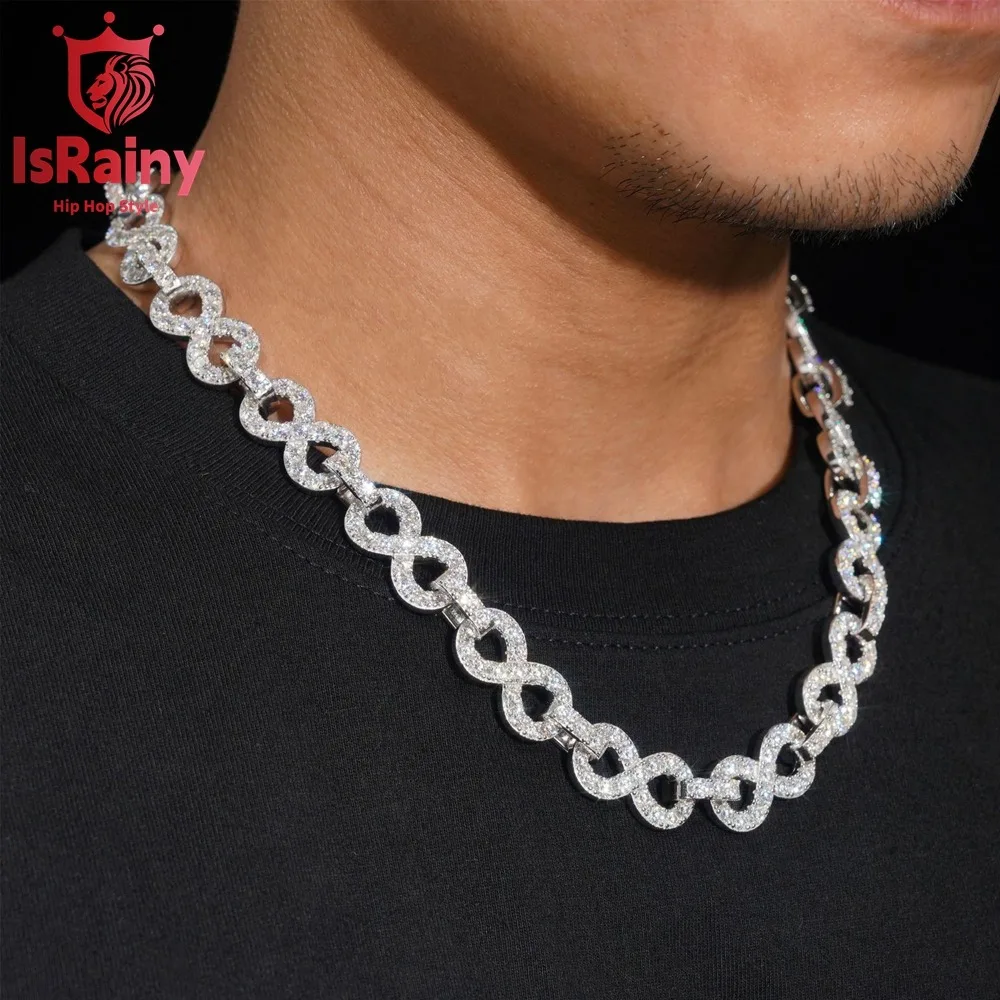 IsRainy Hip Hop Rock 925 Sterling Silver D Color Real GRA All Moissanite Diamonds 13MM Tennis Chain Bracelets Fine Jewelry Gift