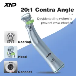 XND Dental 20:1 Reduction Speed Implant Surgery Contra Angle Handpiece with Fiber Optic E-type Connect Drill for Implant Motor