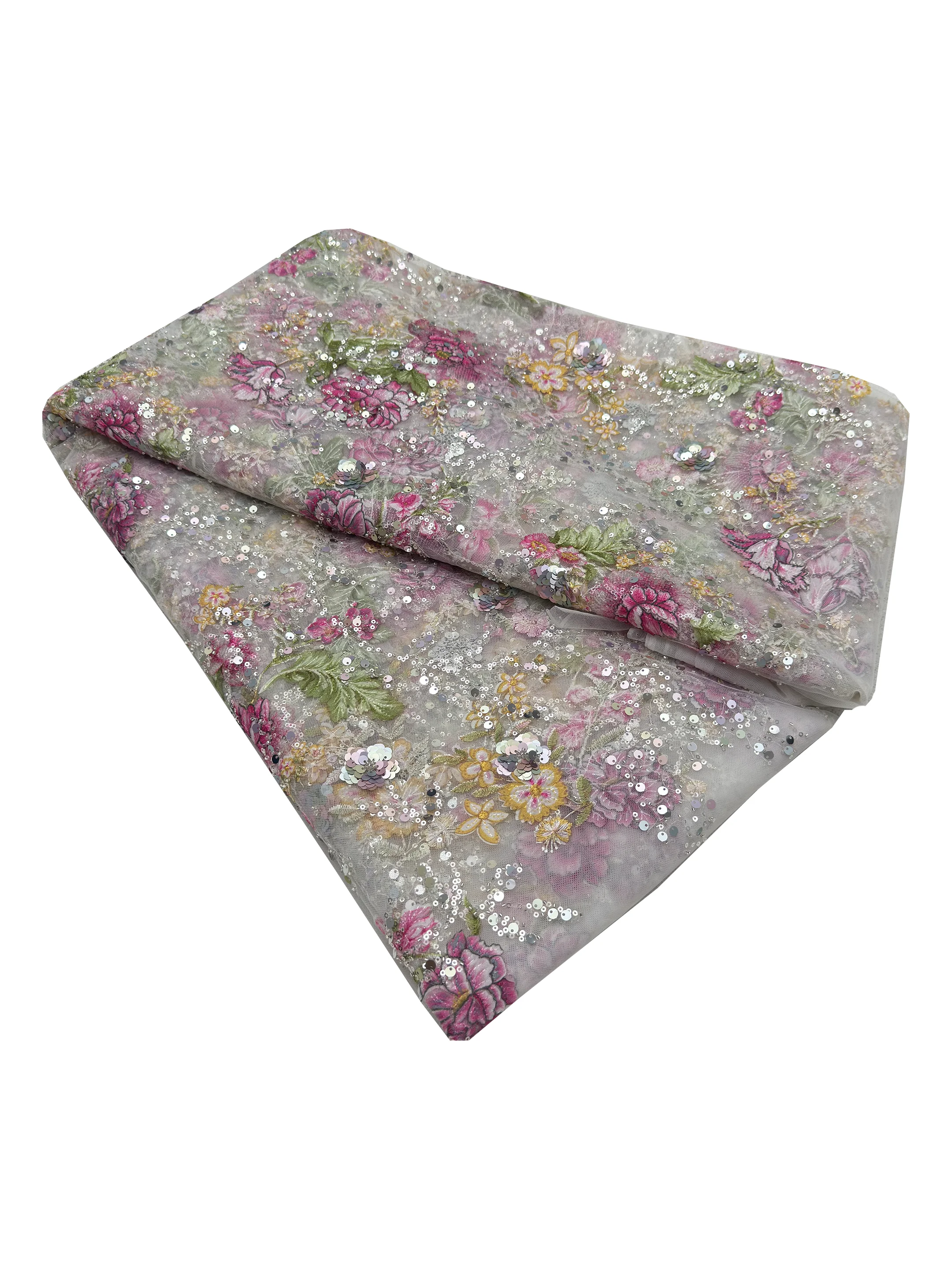 

Latest Embroidery Floral Tulle Fabric with Sequins and Beads Lace glamour and sparkle for Evening Gowns and Wedding Dresses