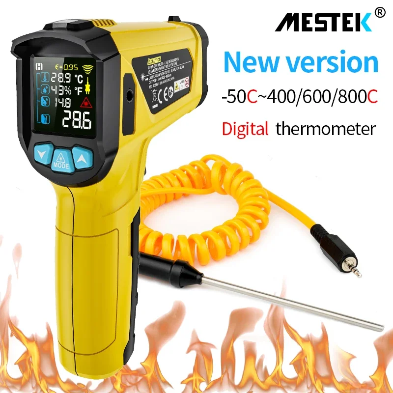 Temperature Meter Gun Outdoor Laser Pyrometer IR Thermometer Non-Contact Infrared Thermometer Handheld Digital LCD Industrial  ﻿