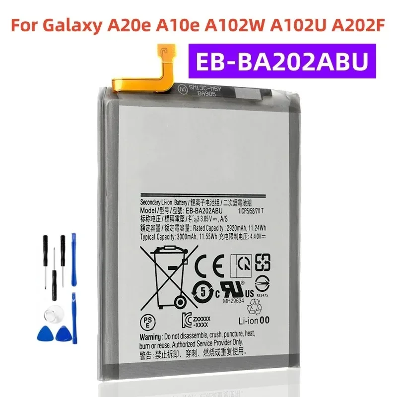 

Новый аккумулятор EB-BA202ABU для Samsung Galaxy 2019 A20e A20E A20 A202F SM-A202F/DS SM-A202 SM-A202J SM-A102, аккумуляторные инструменты