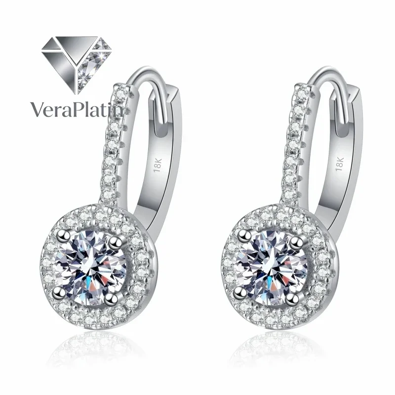 

VeraPlatin Women Wedding 18K White Gold Valentine's Day Drop Earrings 1CT Moissanite Diamond Girl Birthday Gift PT950 Platinum F