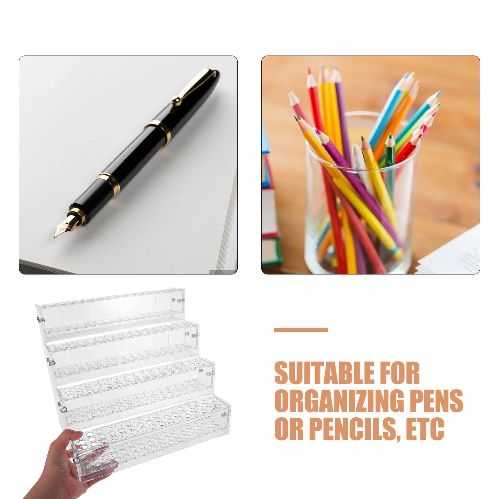 Acrylic Pen Holder Display Stand Transparent Modern Tiered Design for Gel Pens Markers Pencils Fountain Pens Desk Organizer