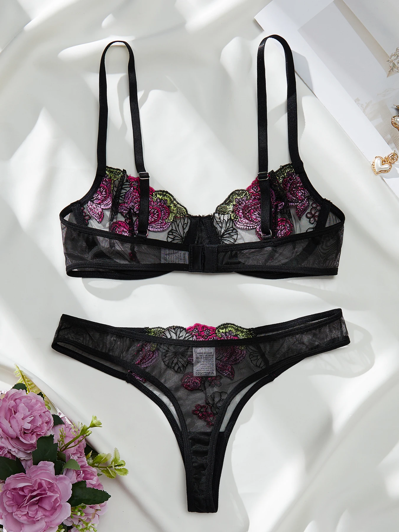 Summer Young Girls Floral Lingerie Hot Transparent Cheap Lingerie set Sexy Two Piece Bras Panty Brief Underwear  Sets