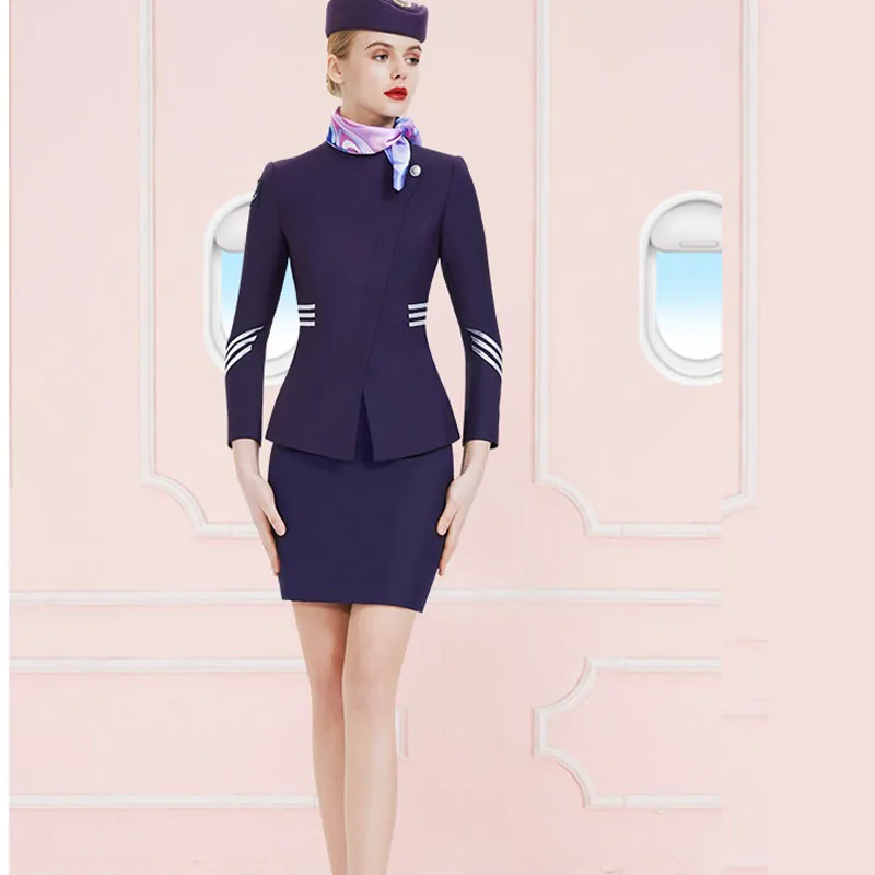 

Hot Sale Female Summer Autumn Stewardess Uniform Flight Attendant Formal Business Work Hotel Front Desk Suit safety