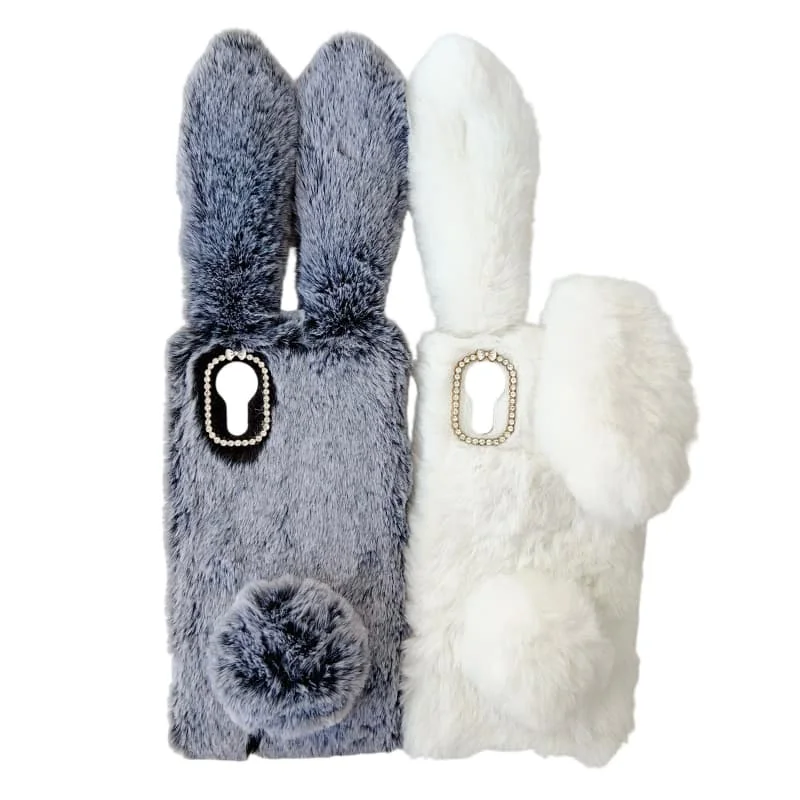 

Soft Plush Rabbit Fur Case For Samsung Galaxy X Cover 7 3D Furry Bunny Toy Warm Shockproof Back Cover Funda