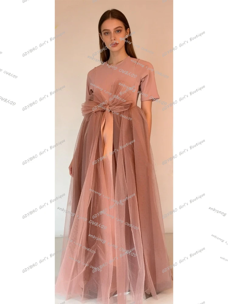 

Розовое элегантное вечернее платье из тюля с плиссировкой для женщин, бальное платье с завышенной талией, на заказ, для выпускного вечера, свадебное, для подружки невесты