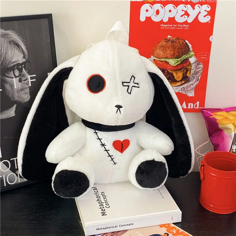 Kawaii Plush Rabbit Small Backpack Cute Gothic Stuffed Animal Purse Plushie Bag Nightmare Before Christmas Aesthetic Bunny Doll