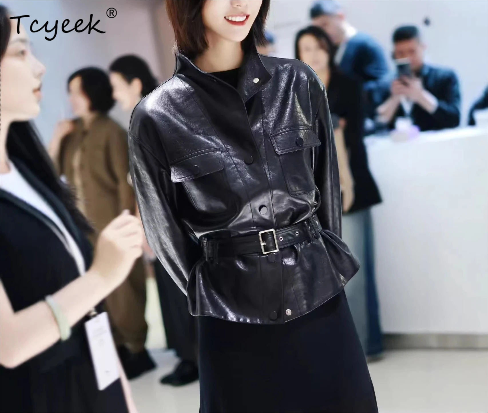 Tcyeek Real Leather Jacket Women Spring Autumn Clothes Natural Sheepskin Coat Casual Woman Coats Oil Wax Fashion Jaqueta Couro