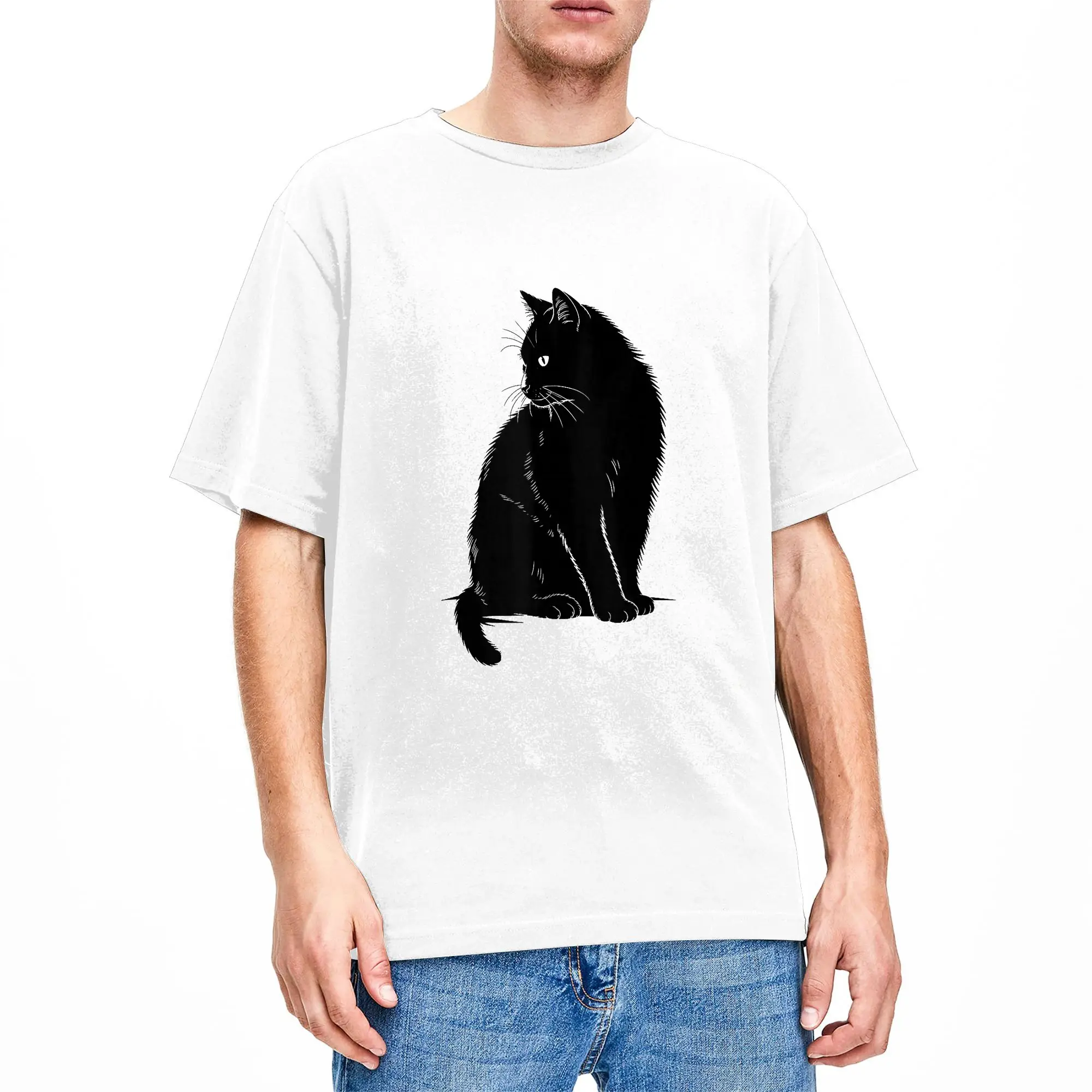 Minimalist Cat Art Cute Black Cat Owner Feline Art Kitten T Shirt Summer  Vintage T Shirts Cotton Tee Shirt For Couple Clothes