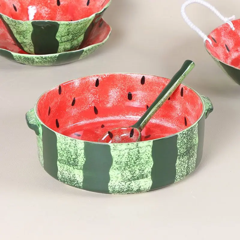 Binaural sauerkraut fish plate hand-painted watermelon soup plate underglaze color large noodle bowl high value fruit plate