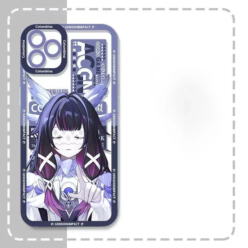 Genshin Impact Flins Columbina Varka Sandrone Phone Case For IPhone 16e 16 15 14 13 12 11 17 Pro Max XR XS Max Plus Mini Clear - náhled 6