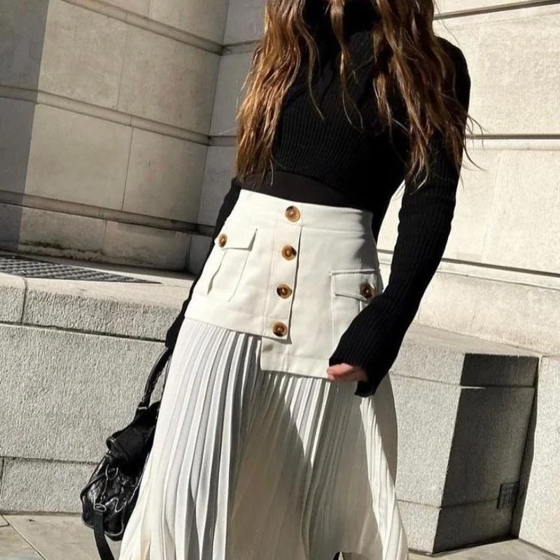 

Women's Casual Asymmetrical Splicing Pleated f-length Skirt Autumn Winter New Sle Ci Outdoor Commute Wind Velvet Fabric