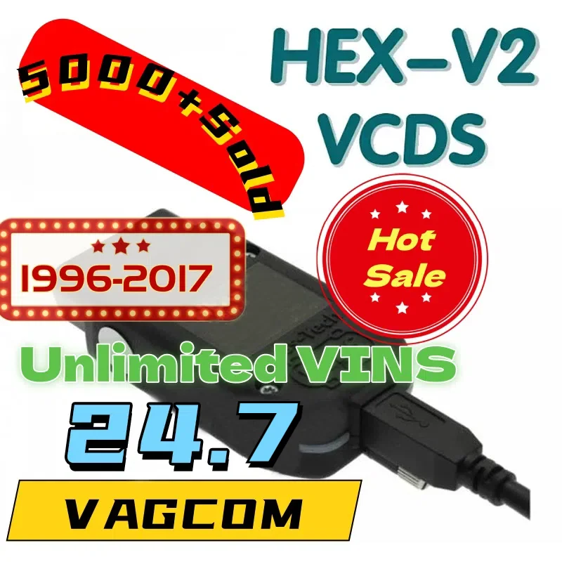 Multilingual OBD2 Cable VCDS V2 Interface VAG HEX V2 24.7 USB Interface for VW Audi Skoda Seat Scanner Tool