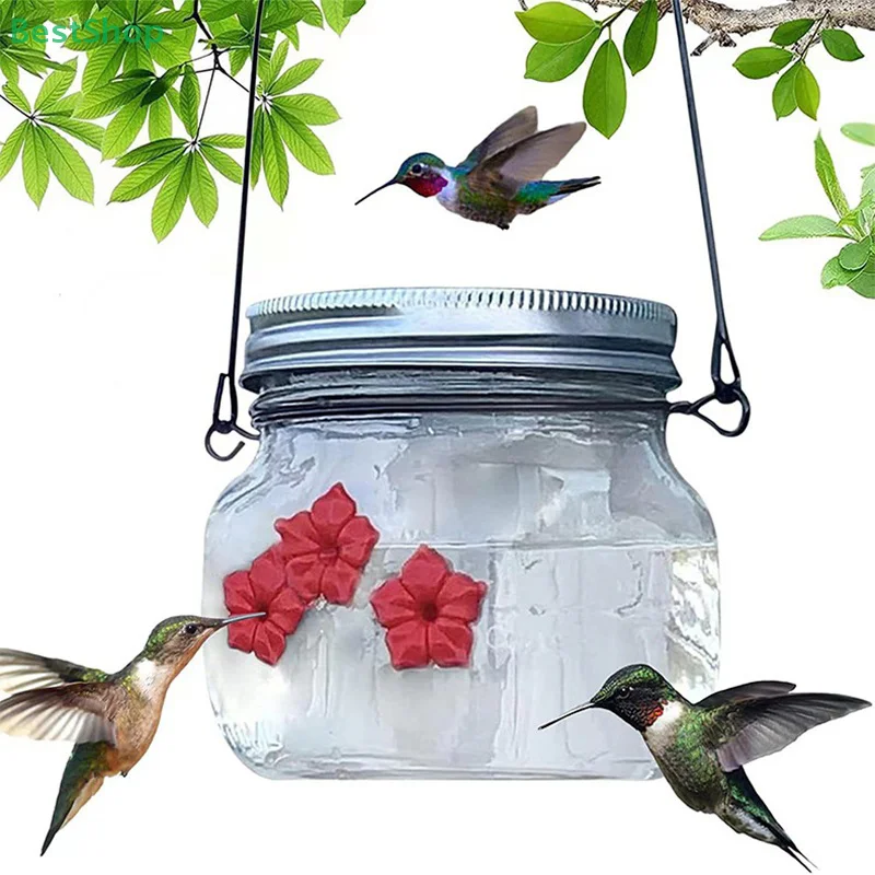 Hot Bird Feeder Outdoor Hanging Bird Water Feeders Mason Jar Flower Hummingbirds Watering Bottle Drinker For Wild Bird Garden