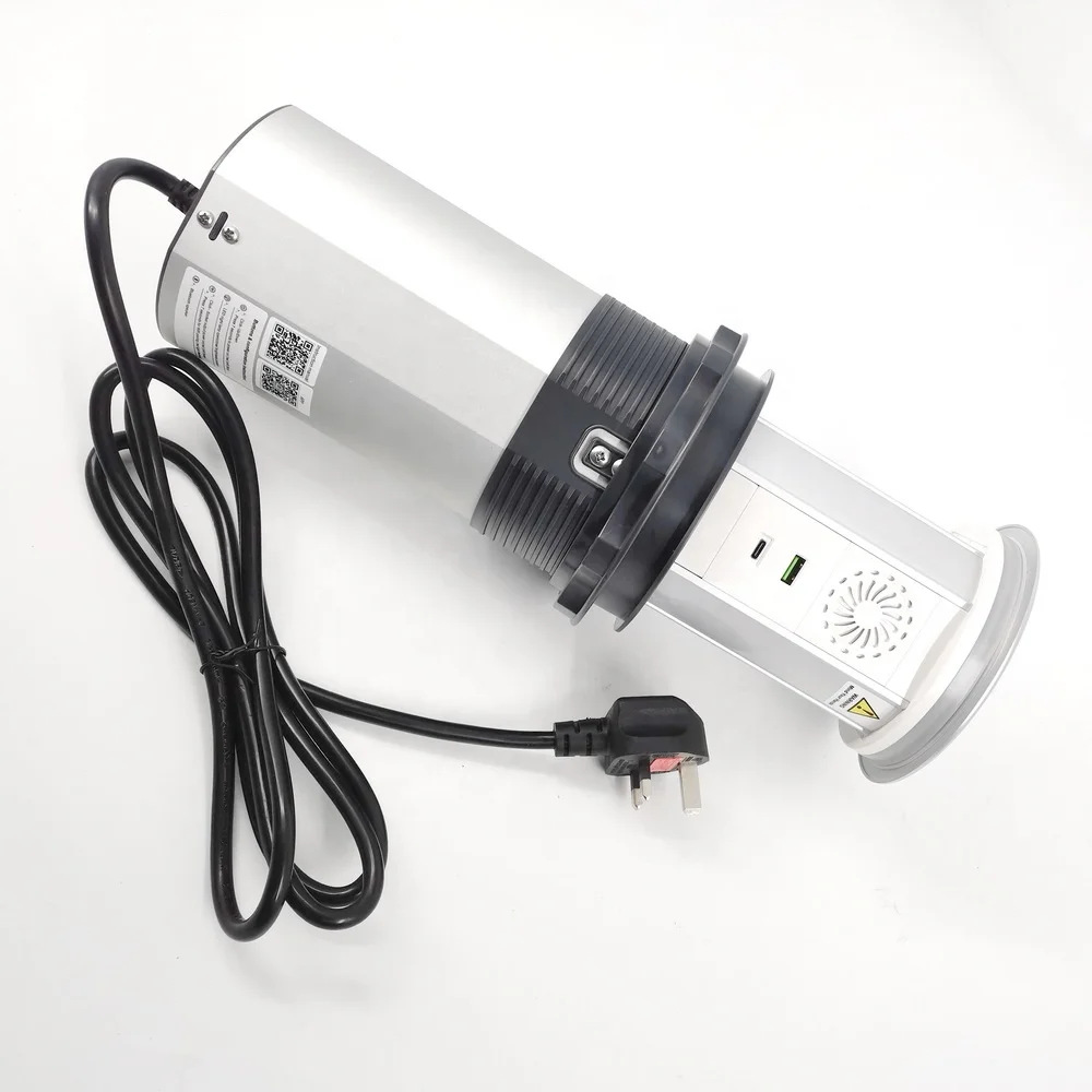 Stopkontak Dapur Nirkabel Pengisian Daya dengan Lampu LED dan Speaker, Menara Pop-up Pengangkat Motor 13A Pintar Wifi Tahan Air