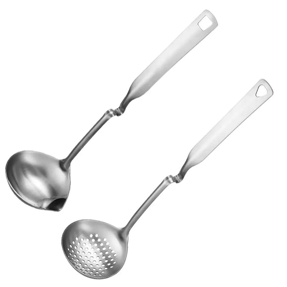 1Set Oil Separator Spoon Stainless Steel Straining Ladle Slotted Spoon Ergonomic Handle Cooking Serving Utensil Kitchen Tool