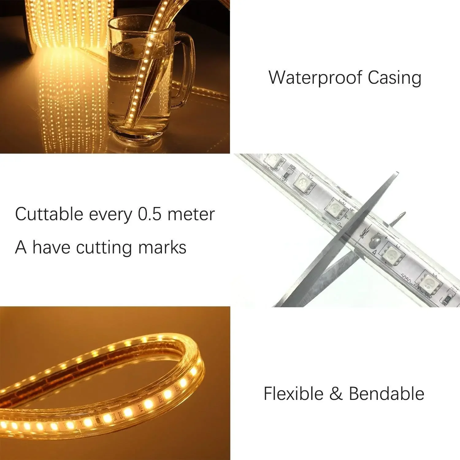 AC 110-120V RGB LED Strip Lights, Flexible/Waterproof/Dimmable/Multi-Colors/Multi-Modes LED Rope Light + 24 Keys Re