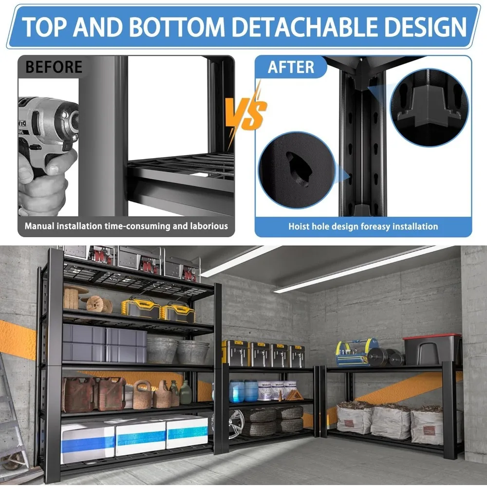 5-Tier Heavy Duty Garage Shelving Unit with Wire Shelves,3000 LBS Capacity Metal Storage Rack,Adjustable Boltless Steel Shelves