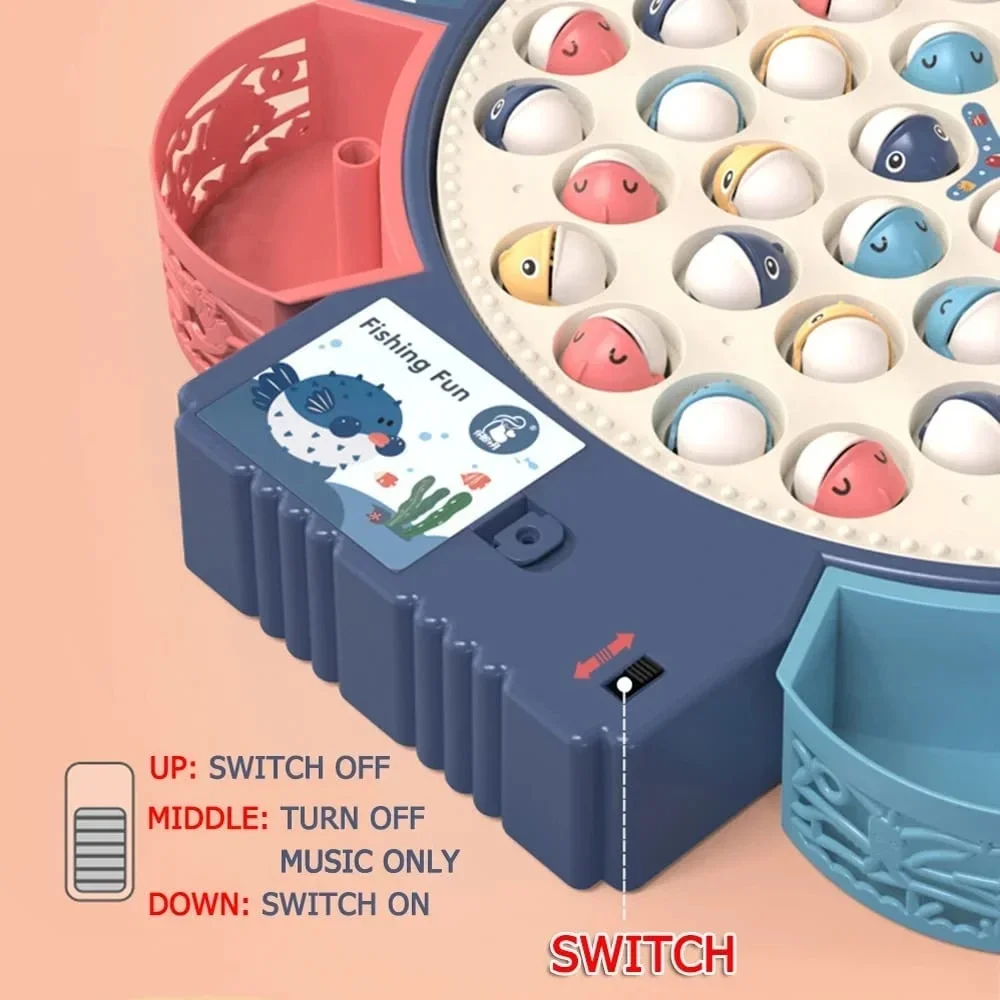 Montessori Toys Magnetic Fishing for Kids Toddlers Rotating Pond with Music & Lights Learning  Child Board Games Gifts