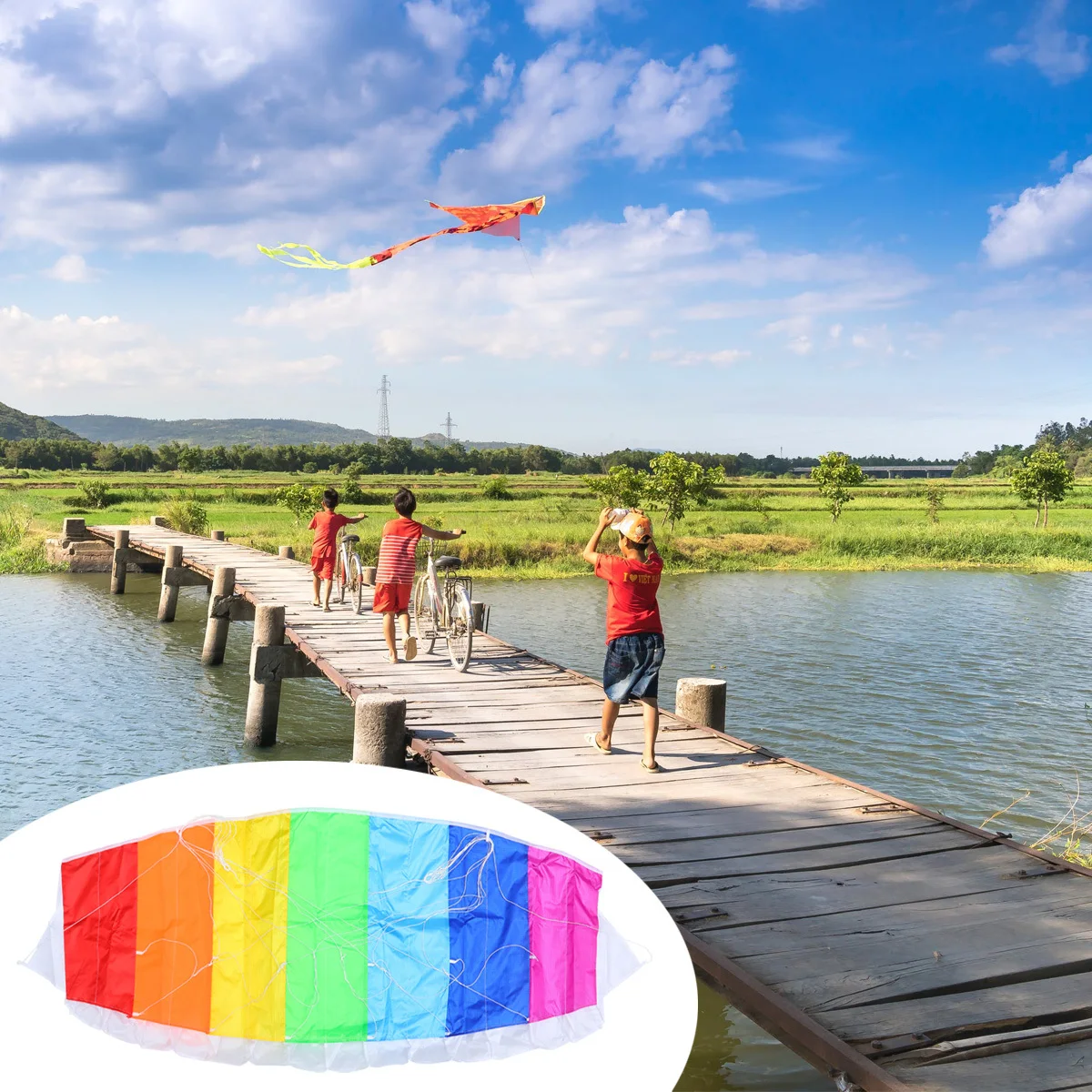 1.4 متر سلسلة مزدوجة قوس قزح مظلة طائرة ورقية 30 متر خط لوحة الطقس مقاومة الطيران والعتاد للأطفال الترفيه في الهواء الطلق على الشواطئ