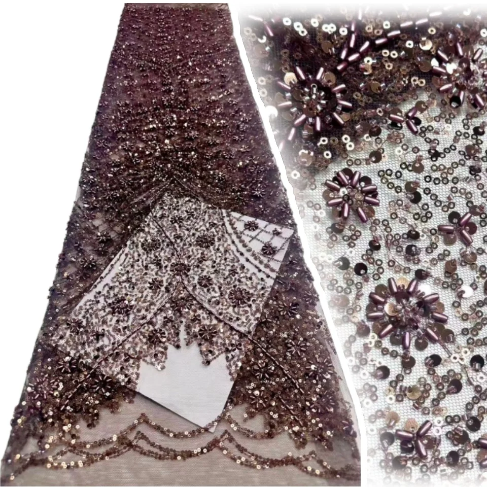 

African Latest Lace Fabric 2025 for Wedding Fabric Material Bridal Lace with Sequins Luxury African Lace Fabric 5 Yards SZ1744