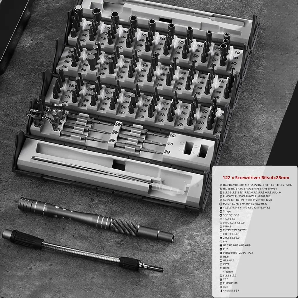 128 in 1 Precision Screwdriver Set Cylinder Organizer Magnetic HRC 56 Hardness Bits Space Saving Roll Box Suitable for Most Size