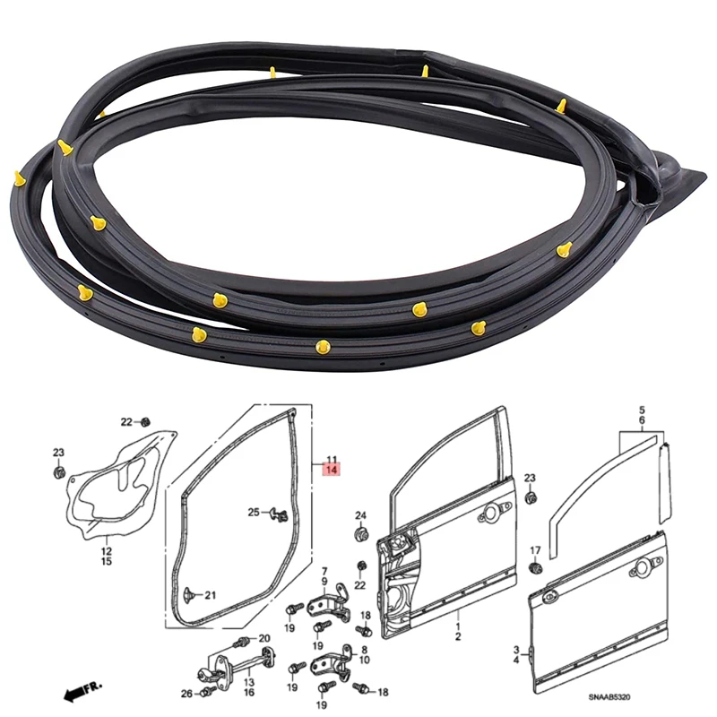 Front Left Door Weatherstrip Moulding Rubber Seal for Honda Civic Sedan 2006-2011 72350-SNE-A01