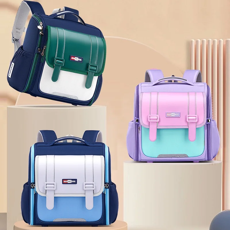 Primary Grade 1-6 Children British Style Horizontal Backpacks for Student New Girl Boy Oxford Fashion Large Schoolbags with Belt