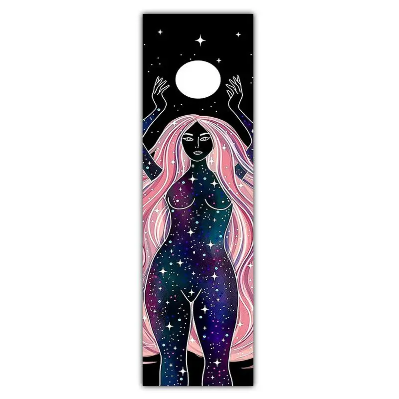VIKAMA Full Moon Starry Sky Pink Hair Goddess Long Tapestry, Dreamy Wall Hanging for Entrance Foyer Room Decor