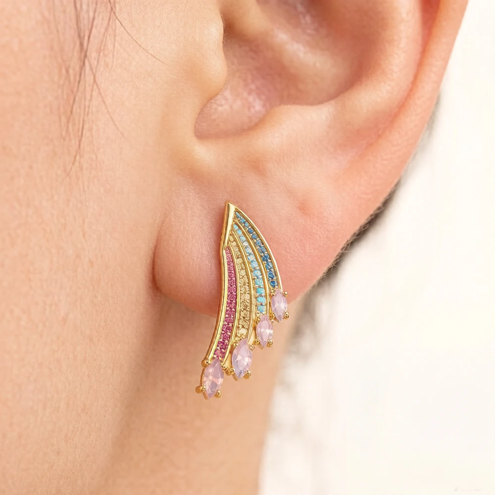 Gold Plated Earrings Colorful Wing Europe Fine Jewelry For Women Summer Bohemia Rainbow Sterling Silver 925 Gift