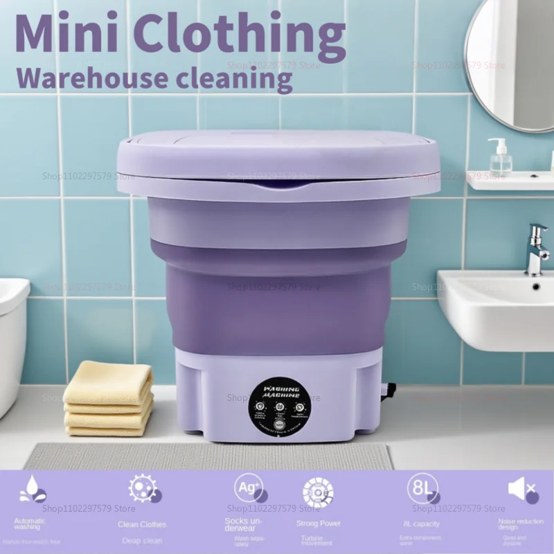 8L Portable Small Foldable Washing Machine with Spin Dryer For Socks Underwear Panties Washer Household Mini Washing Machine