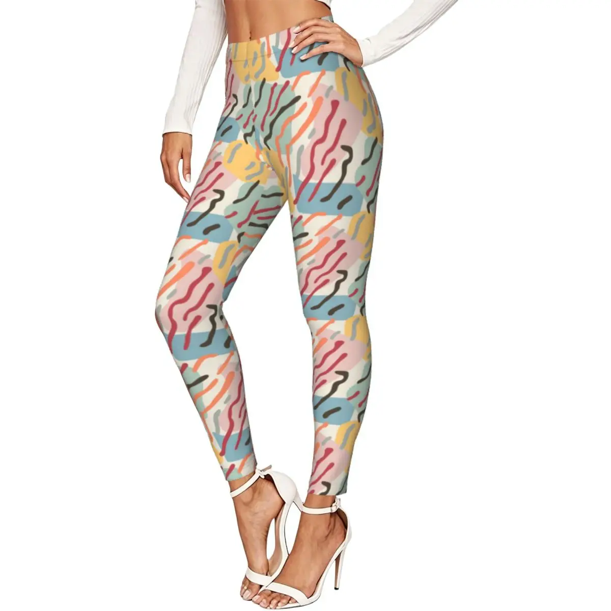 Colorful Strips With Spots Women Leggings High Waisted Stretch Tights Workout Running Pants