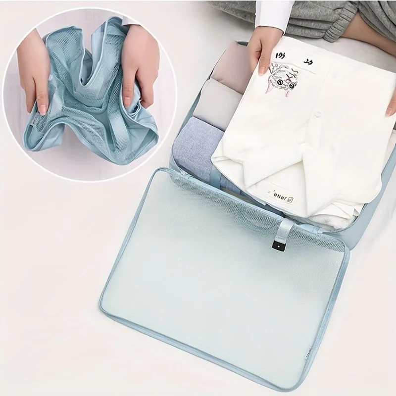 7-częściowy zestaw organizatorów podróży, nylonowe kostki do pakowania do walizki, zawiera duże/średnie/małe torby na ubrania, torbę na bieliznę, torbę na buty