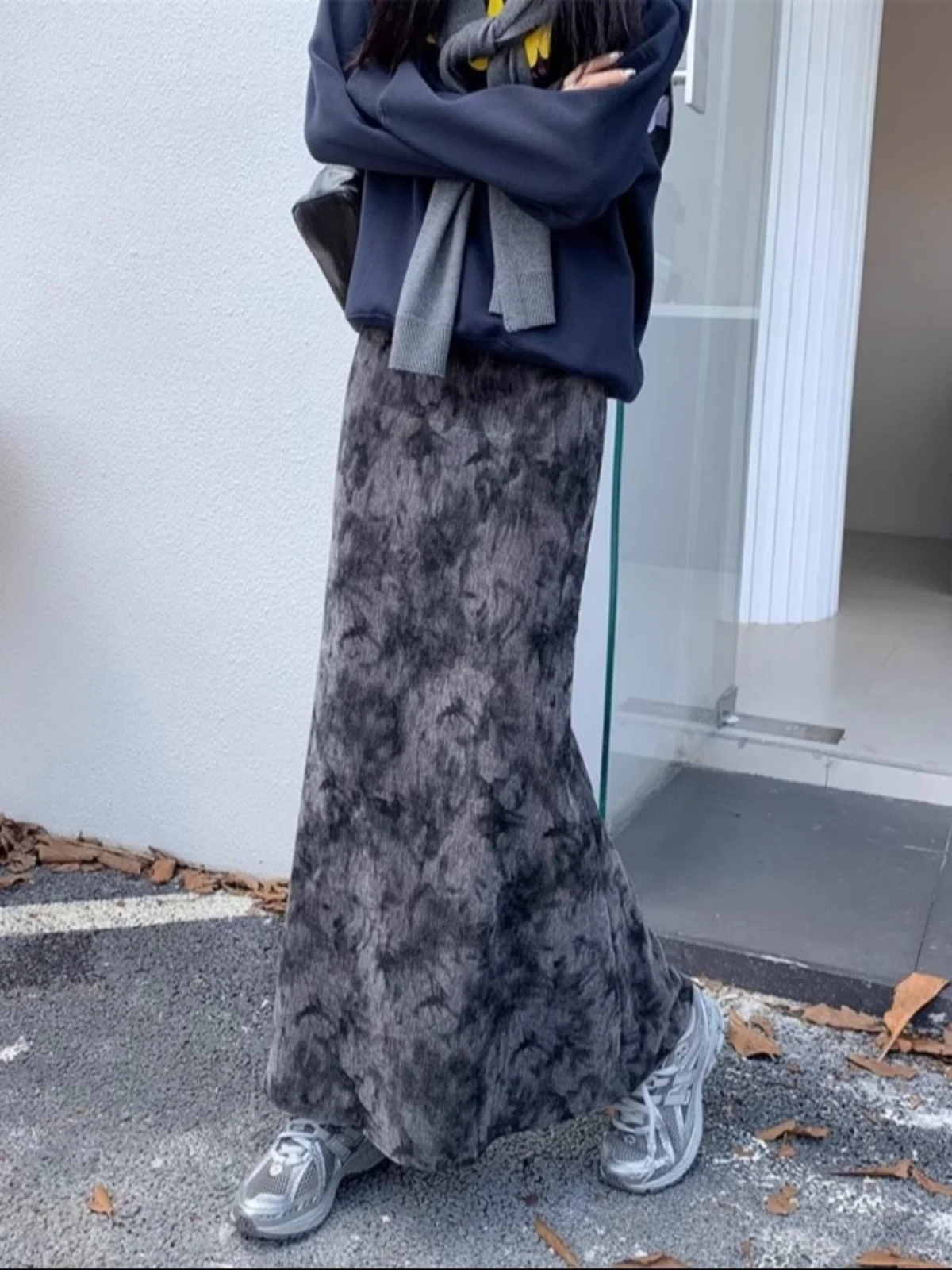 

Женская флисовая юбка-миди с высокой талией, тай-дай, А-силуэт, удобная, с эластичным поясом, больших размеров, осенне-зимняя, новый стиль