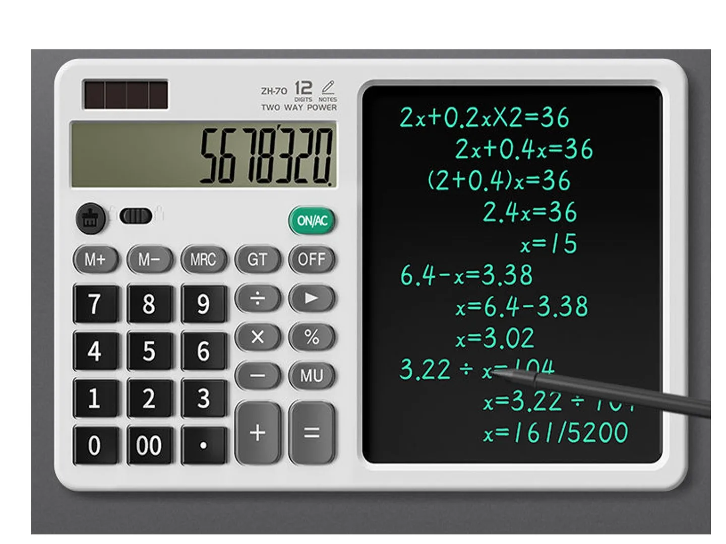 LIZENGTEC  Calculator Handwriting Pad 2-in-1 Solar +Battery Office Accounting Student Financial Portable