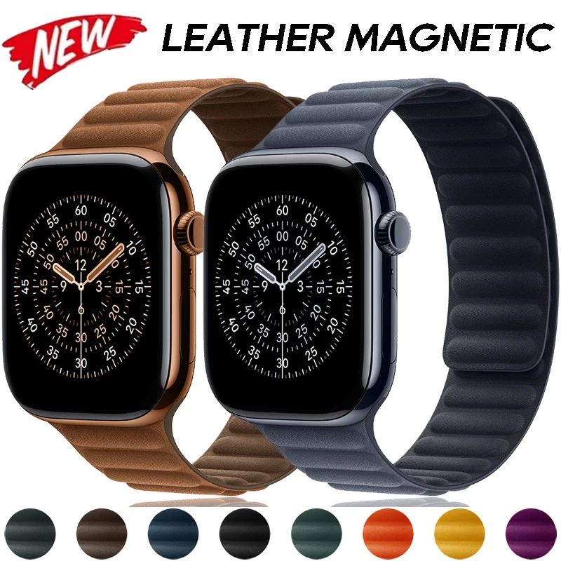 

Leather Magnetic Loop Link Strap for Apple Watch Band 40 44mm 46mm 42mm 41 49 45 Original Bracelet iWatch 11 10 9 8 7 SE3 Ultra2