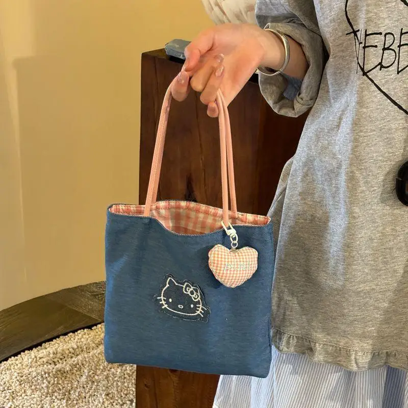 Kawaii Sanrio Hello Kitty Cowboy Handbag Cute Cartoon Versatile Portable Storage Shoulder Bag Girls Birthday Creative Gifts